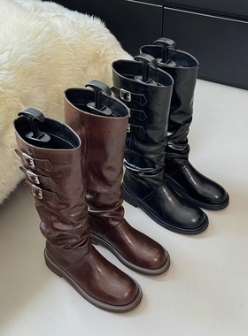 小众皮带扣设计感堆堆长靴女2024秋季新款时尚辣妹百搭粗跟时装靴