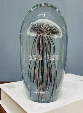 淄博琉璃大水母摆件装饰品夜光深咖色带金