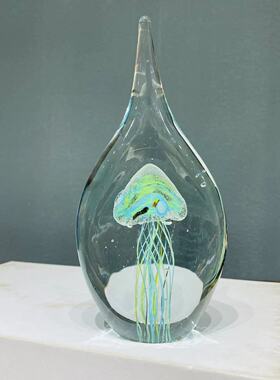 淄博琉璃孤品大水滴夜光水母摆件装饰品