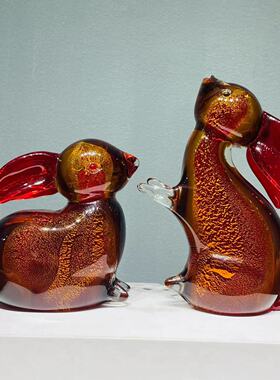 批发淄博琉璃琥珀金兔子摆件装饰品