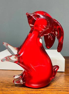 淄博琉璃红色兔子大张宏兔摆件艺术品礼品琉璃动物