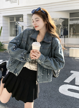 2026春季韩国新款宽松百搭显瘦复古刺绣亮片牛仔外套女短外套