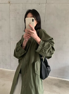 OF2026春季新款韩国军绿色工装风衣外套女小众百搭气质宽松中长款