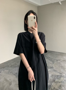 2025韩国夏季新款短袖连衣裙气质休闲通勤简约百搭两口袋衬衫裙子