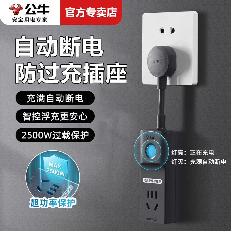 公牛智能电动电瓶充电保护器无需设置防过充器自动断电插座定时器