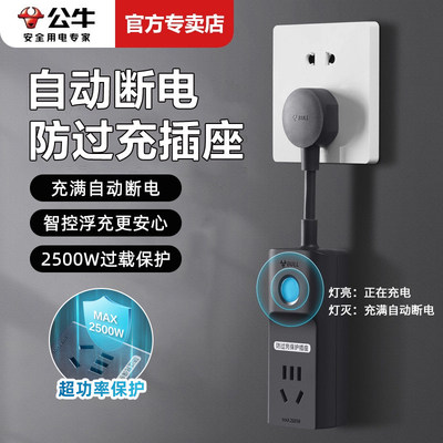 公牛智能电动电瓶充电保护器无需设置防过充器自动断电插座定时器