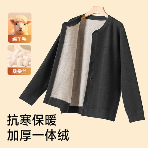 中老年保暖内衣加厚加绒男开衫上衣爸爸大码冬纽扣对襟内搭可外穿