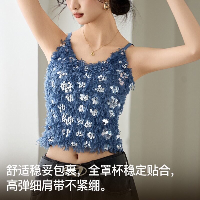 辣妹风亮片流苏吊带背心女美背内衣一体胸衣外穿上衣