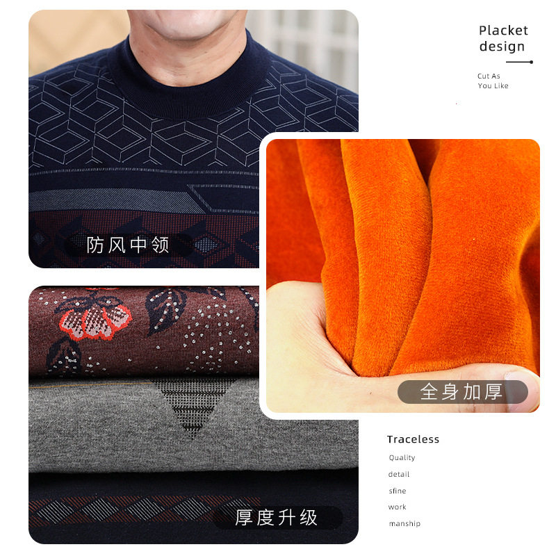 中老年男士保暖内衣套装爸爸加绒加厚加肥大码老人秋衣秋裤中高领