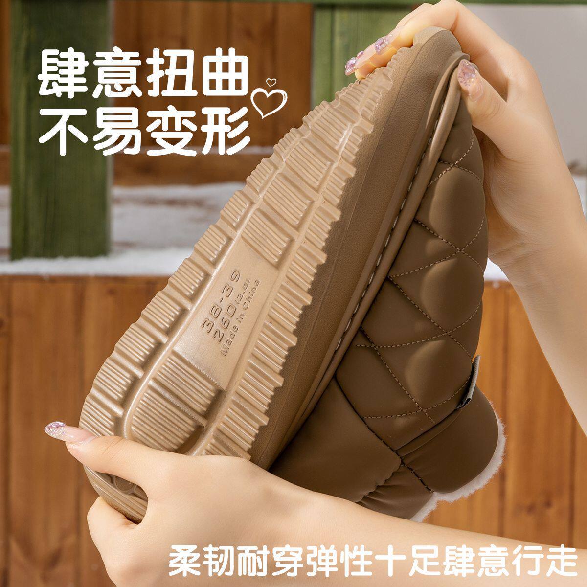 防水雪地靴女士冬季新款外穿防滑加绒保暖时尚厚底包跟棉拖鞋