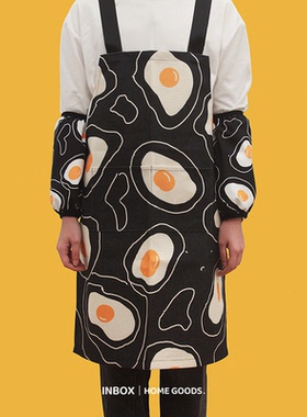 创意可爱荷包蛋防水防油污无袖围裙围腰厨房做饭烘焙女工作服罩衣
