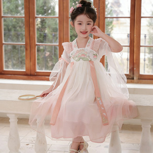 汉服女童2026夏儿童古风超仙公主裙子荷花刺绣国风女孩古装 连衣裙