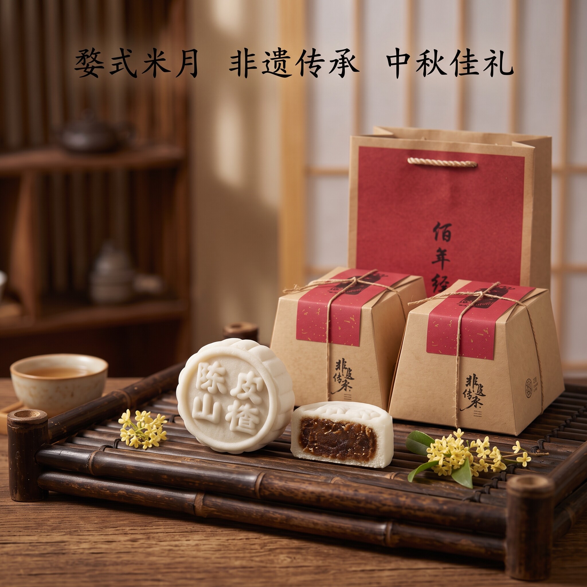 金华婺式米月饼五仁芝麻馅经典米粉皮伴手礼手工制作长辈中秋礼盒