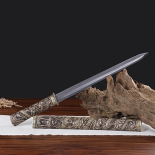 龙泉市铜鞘龙王唐剑花纹钢一体纯手工锻造镇宅收藏礼品短剑未开刃