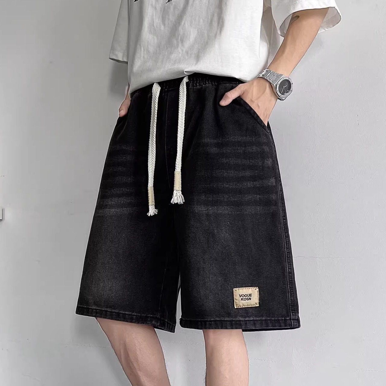 冰丝牛仔五分短裤男宽松透气