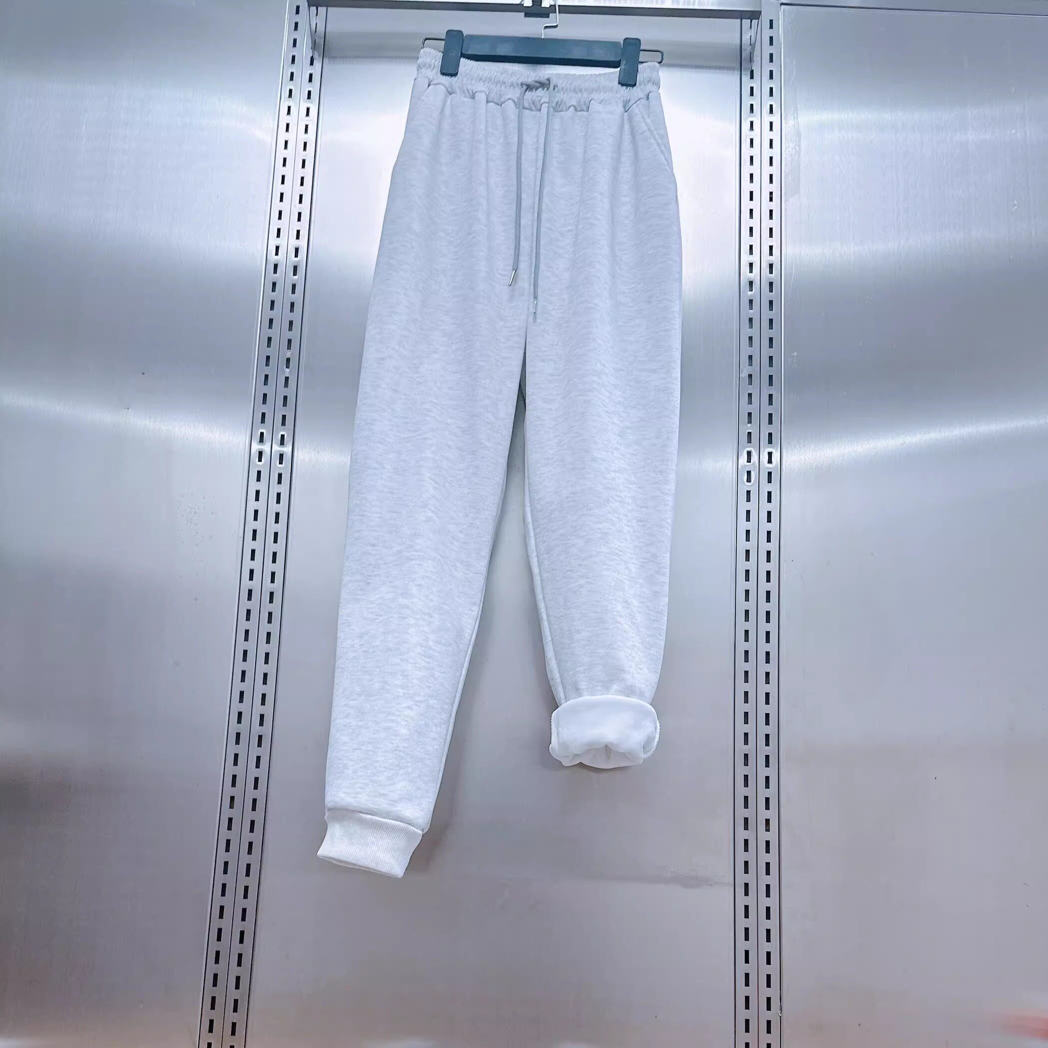 花灰色加绒束脚休闲裤男女中性风松紧抽绳运动长裤秋冬季薄绒卫裤