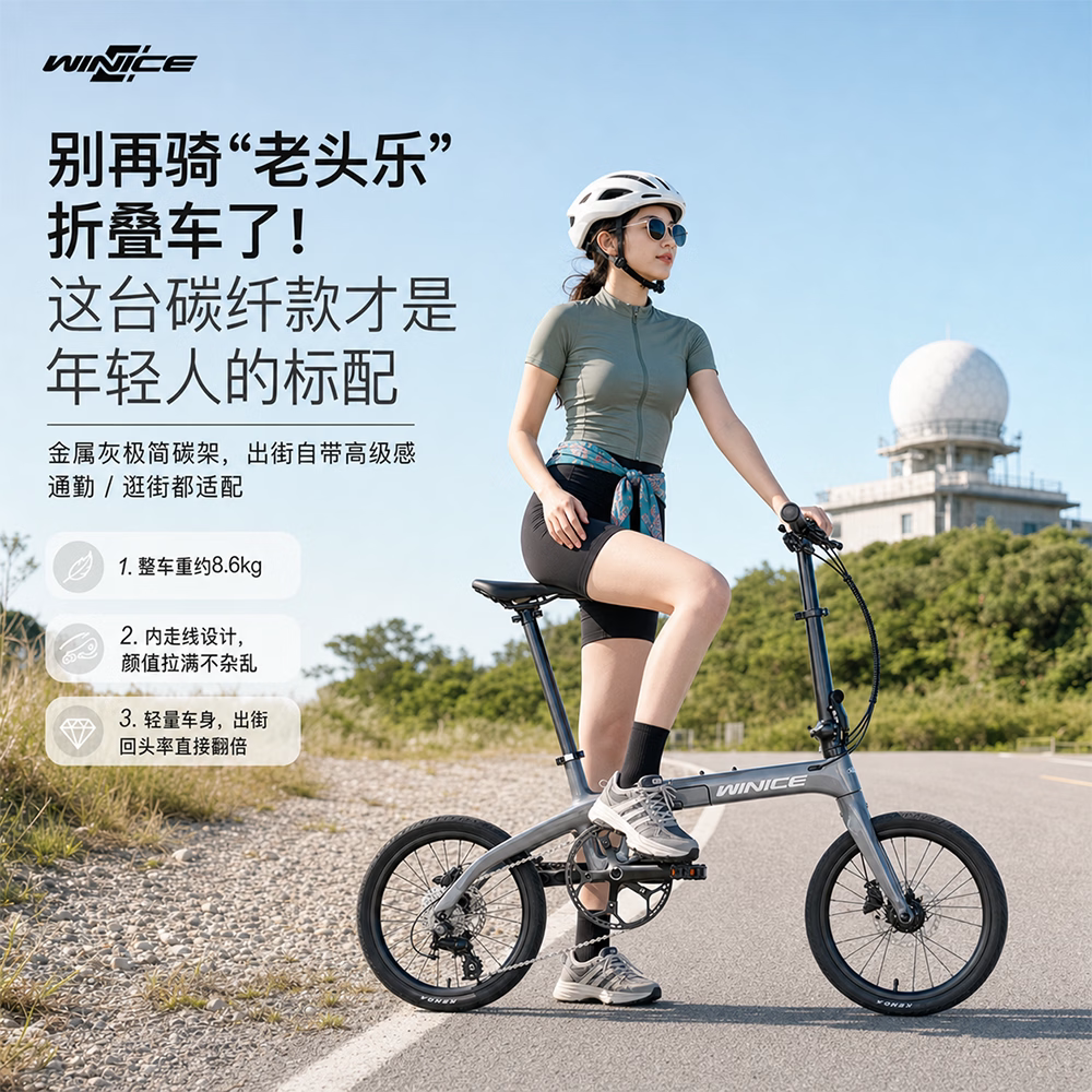 WINICE碳纤维折叠自行车油碟刹
