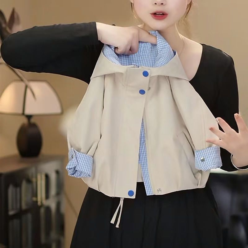 2026新款女童男童风衣外套春秋款儿童洋气外套衣服格子花边领