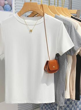 白色正肩短袖t恤女夏装2025新款洋气打底衫宽松显瘦百搭体恤上衣