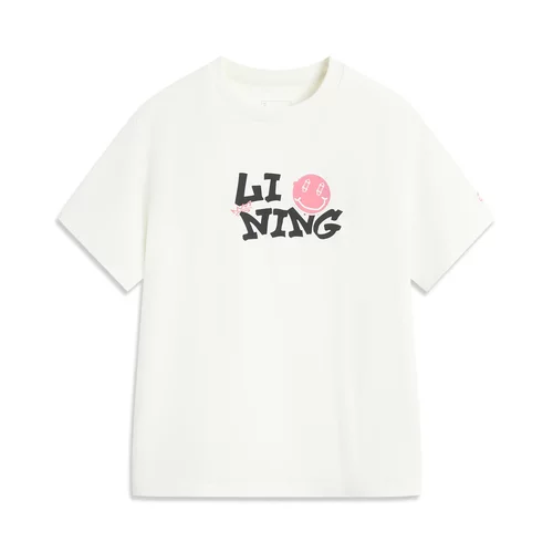 李宁女大童运动生活系列宽松短袖文化衫圆领百搭T恤舒适YHSV032