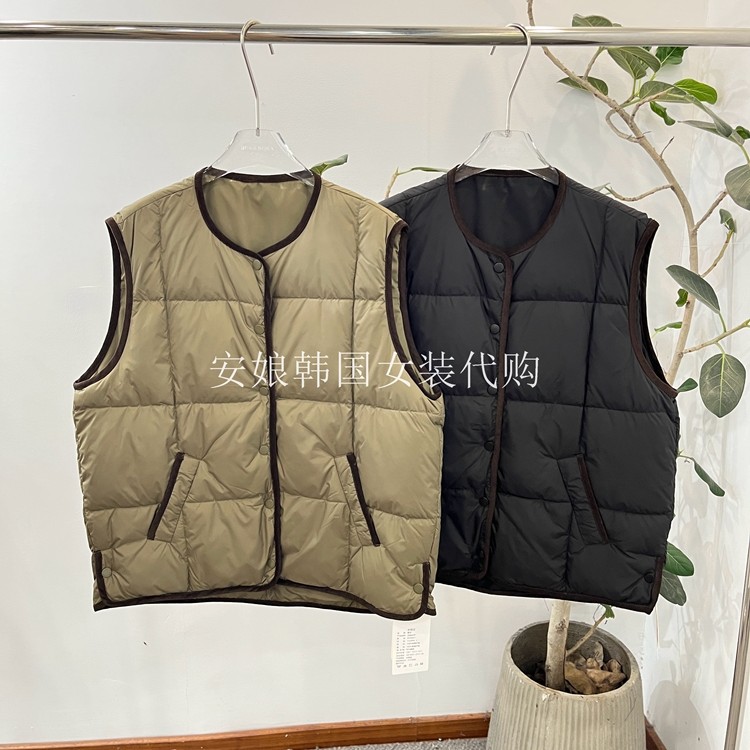 圆领包边无袖压格羽绒马甲