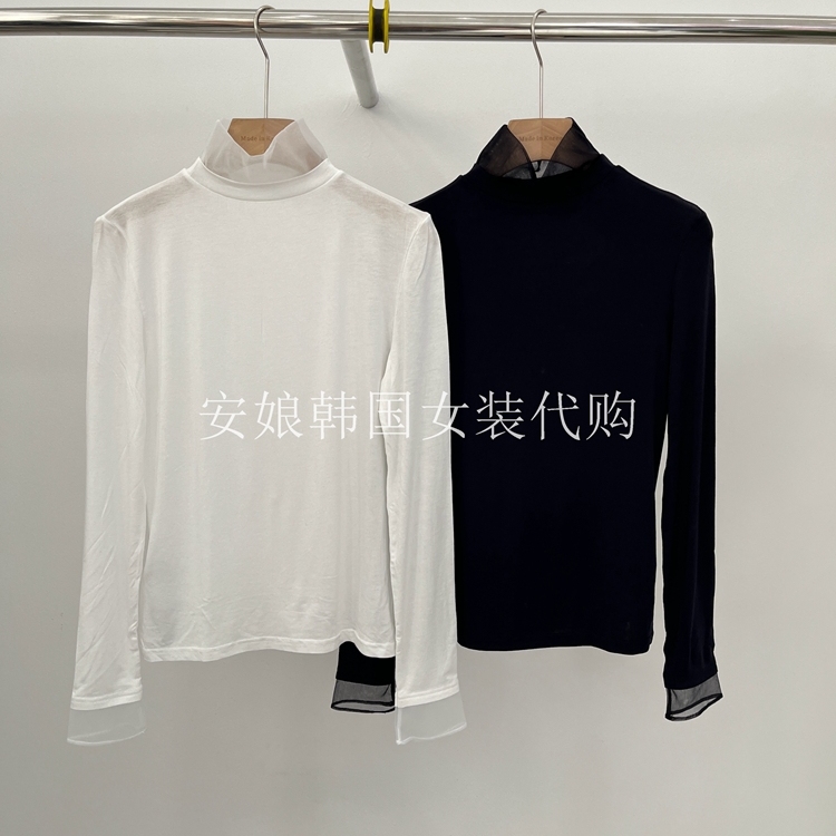 蕾丝简约圆领长袖套头宽松T恤