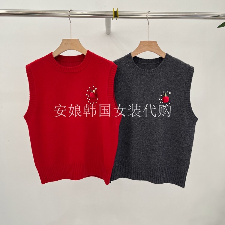 时尚净色圆领套头无袖针织背心