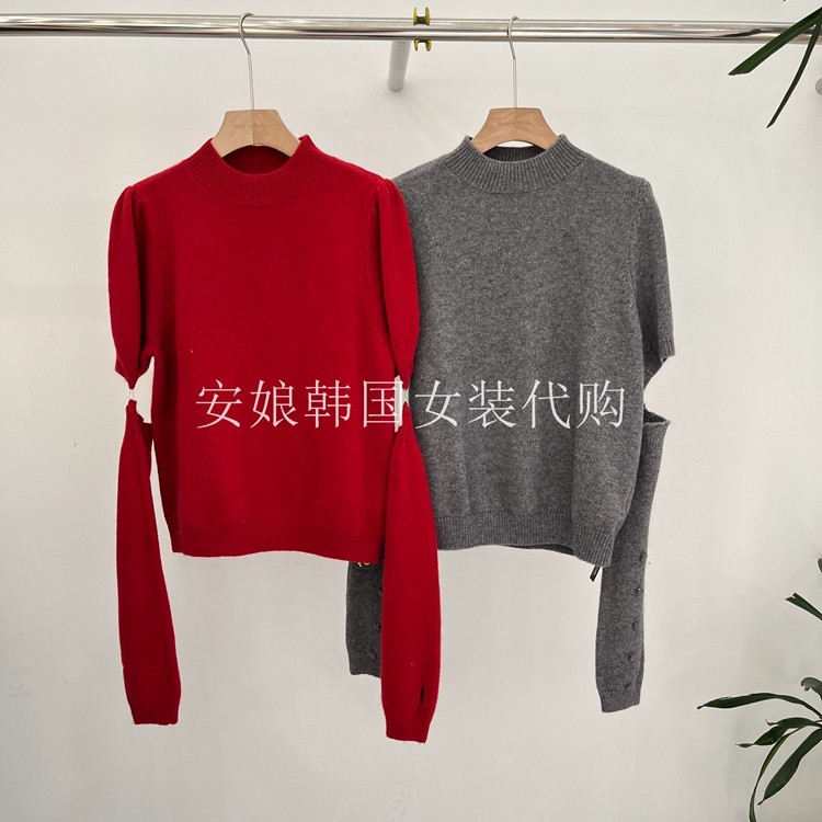 安娘韩国代购东大门女装2025冬季新款圆领可拆卸长袖宽松针织衫