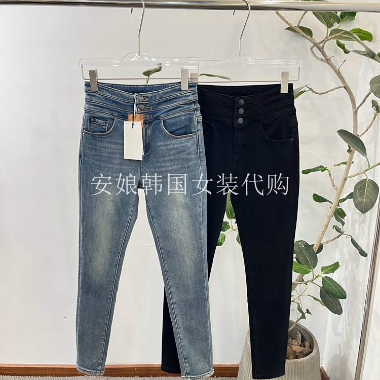 安娘韩国代购PH23女装2025冬季显瘦高腰磨白修身小脚牛仔裤83010