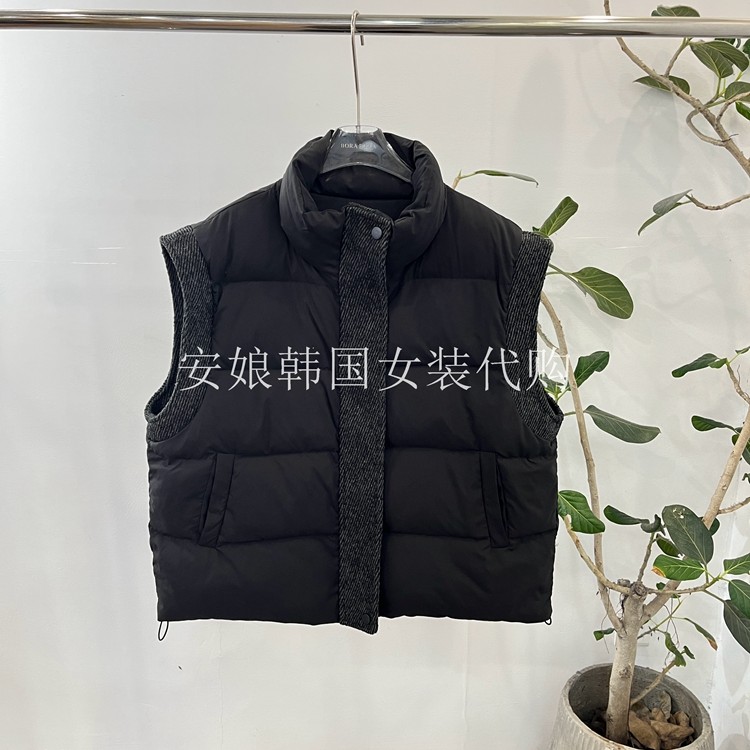 时尚立领压格无袖宽松羽绒马夹