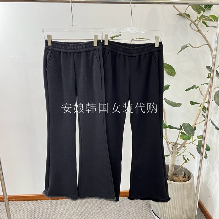 时尚松紧腰微喇毛边加绒休闲裤