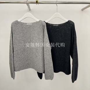 新款 2025冬季 时尚 圆领长袖 安娘韩国代购 套头净色针织衫 进口女装