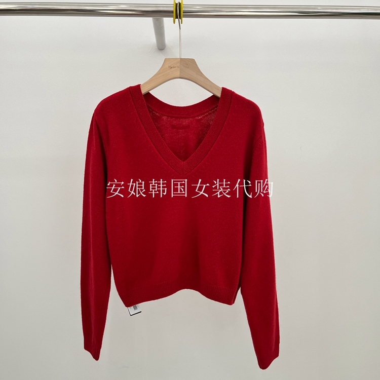 安娘韩国代购LAMAGIE FEMME进口女装2025秋新款V领净色套头针织衫