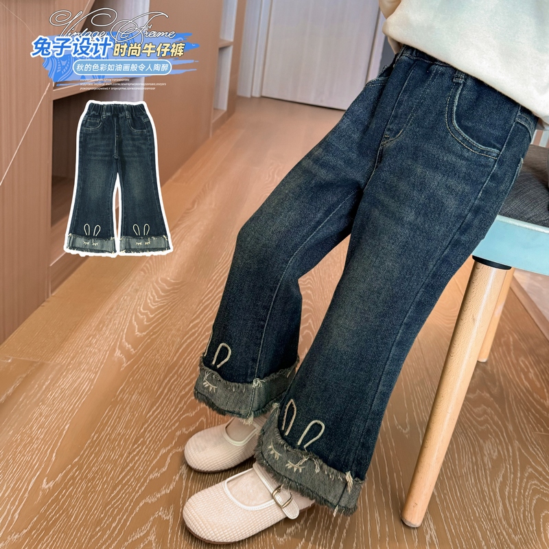 女童牛仔裤春秋新款儿童韩版休闲阔腿裤小女孩洋气百搭直筒长裤子