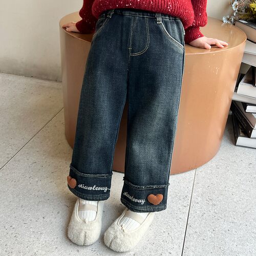 女童裤子春秋新款儿童百搭牛仔裤洋气宝宝小女孩外穿冬加绒直筒裤