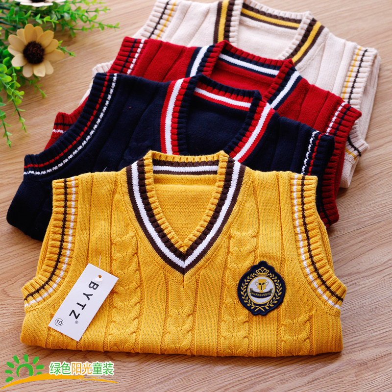儿童针织背心男童女童纯棉毛衣马甲坎肩马夹v领春秋冬季童装6001
