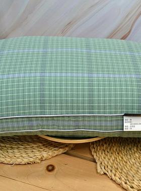 绿色大格粗布新款纯棉加大加宽单人枕头高枕荞麦缓解颈椎预防落枕