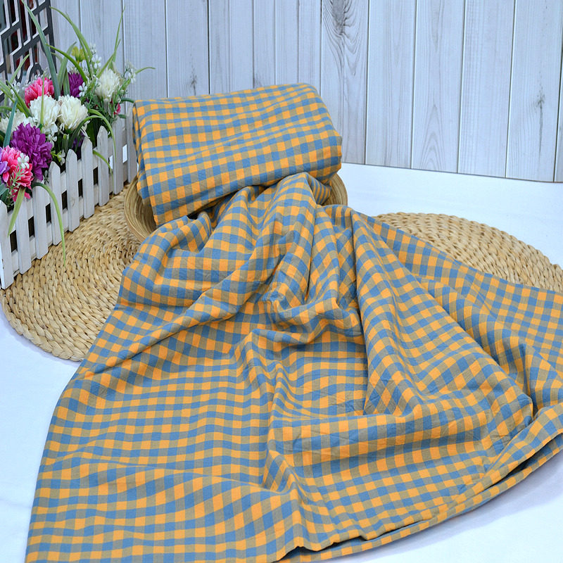 橘蓝A类全棉色织水洗棉四件套单被套床单单人双人被罩柔软无荧光