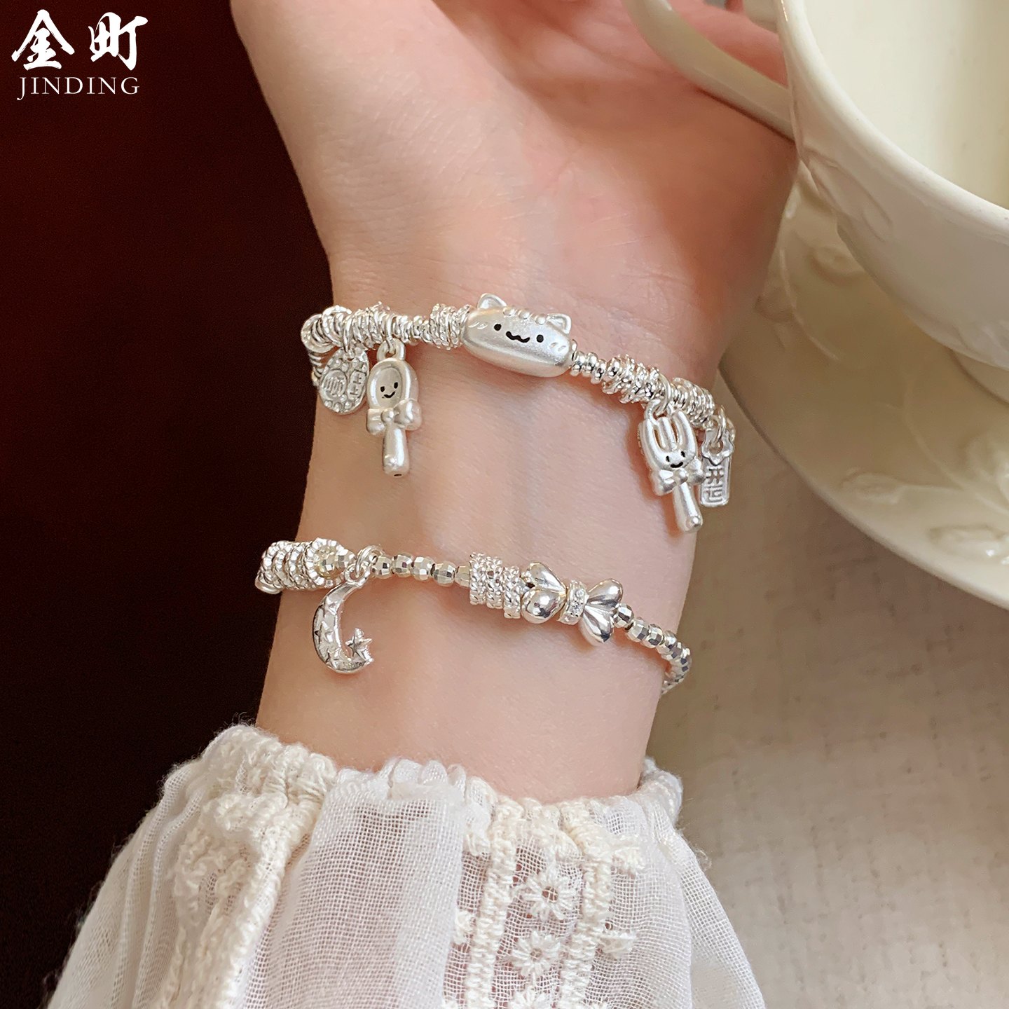 金町法棍猫叉星手链女生纯银999足银手工盘缠多宝手串轻奢小众