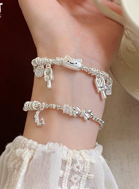 金町法棍猫叉星手链女生纯银999足银手工盘缠多宝手串轻奢小众