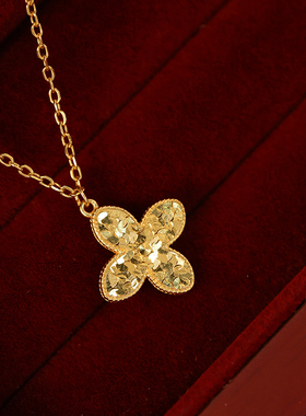 金町超闪碎冰冰四叶草项链女款纯银新中式轻奢小众高级感锁骨链