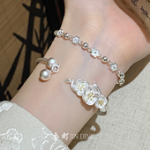 古法梅花银手镯纯银999足银女款 叠戴梅花手链盘缠吉言银镯子开口