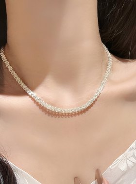 金町凤尾项链纯银999女款足银高级感轻奢小众锁骨链毛衣链秋冬