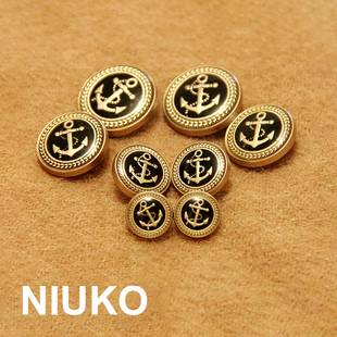 海军风船锚金色黑精致针织开衫 NIUKO服饰辅料 外套纽扣钮扣子DIY