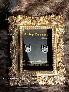 轻奢法国设计JUICY DREAMS幸运星星许愿骨纯银马蹄耳钉项链套装