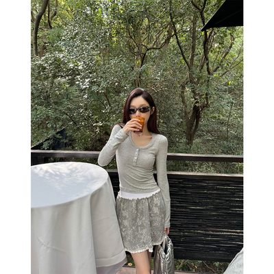 【清仓】 四季好穿漂亮领子人棉舒服T女长袖修身显瘦百搭上衣