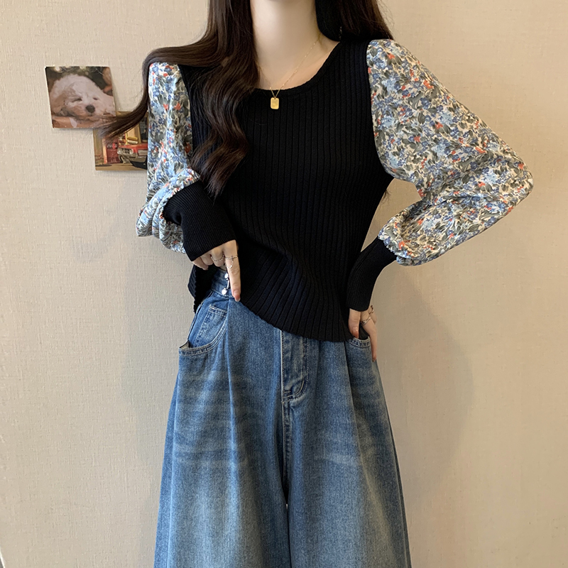 大码假两件长袖针织衫秋冬2025新款女装胖mm遮肉显瘦上衣0928e