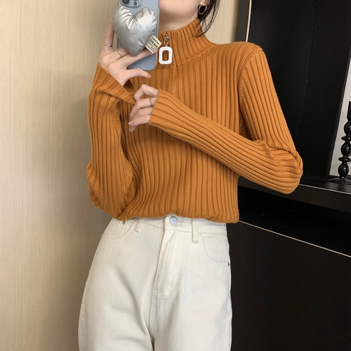 Трикотажный весенний свитер с молнией, лонгслив, большой размер, по фигуре