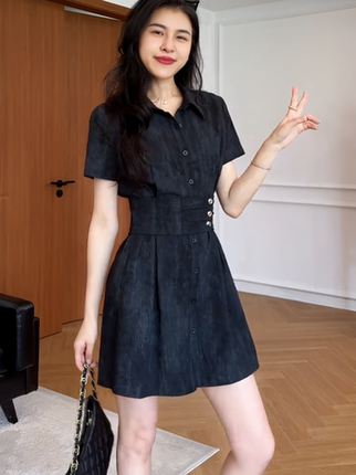 Plus-Size Retro Hot Girl Dress Women's Summer Slimming Hip-Hugging Short Skirt with a Design That Accentuates the Waist and A-Line Silhouette