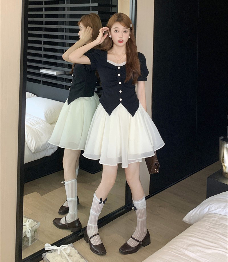 플러스 사이즈 여성 핫 걸 화이트 스커트 슬리밍 바디 커버 슈트 여름 지방 MMA 스커트 여성 투피스 세트